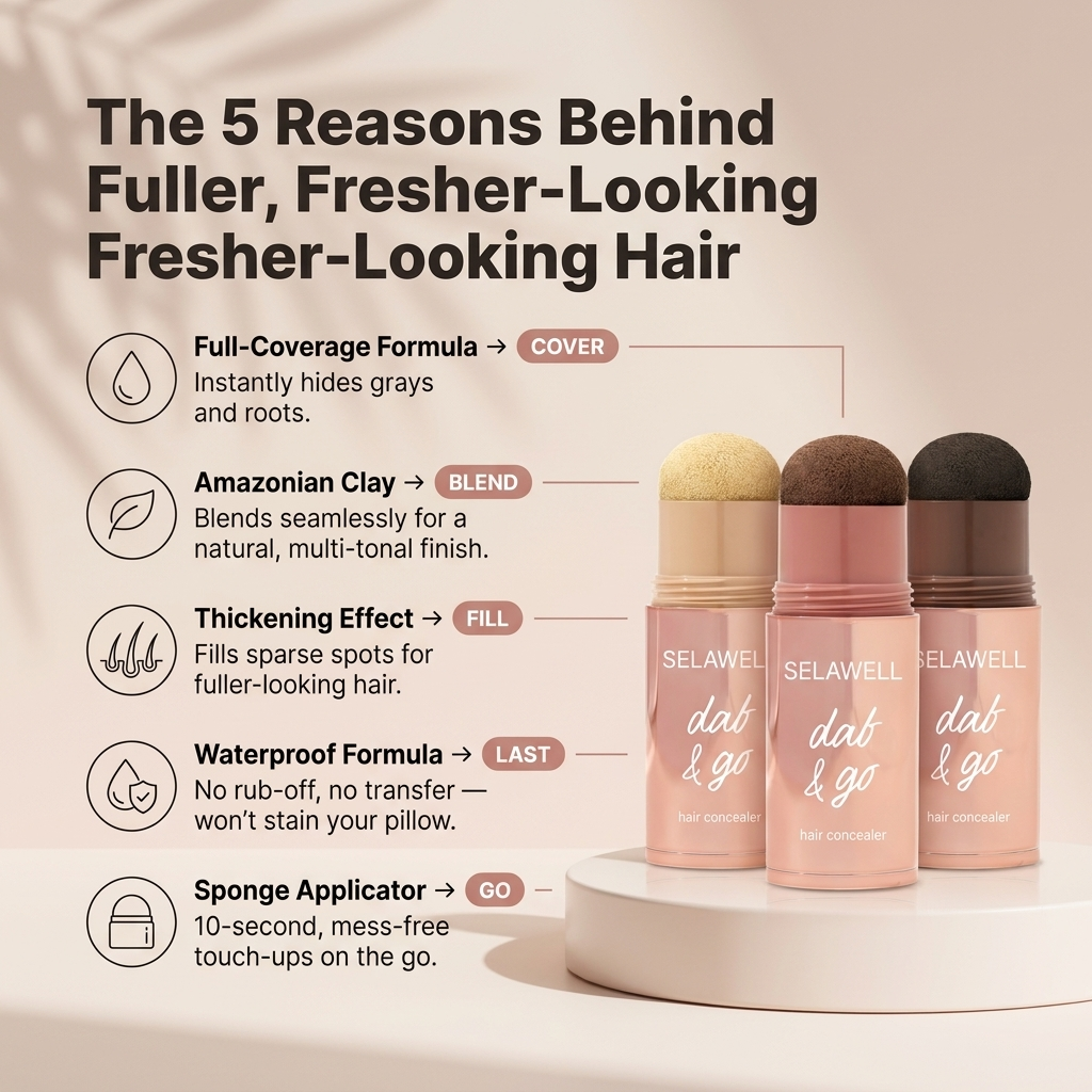 SELAWELL Dab & Go — Hair Concealer that Covers Gray Hair and Roots in 10 Seconds