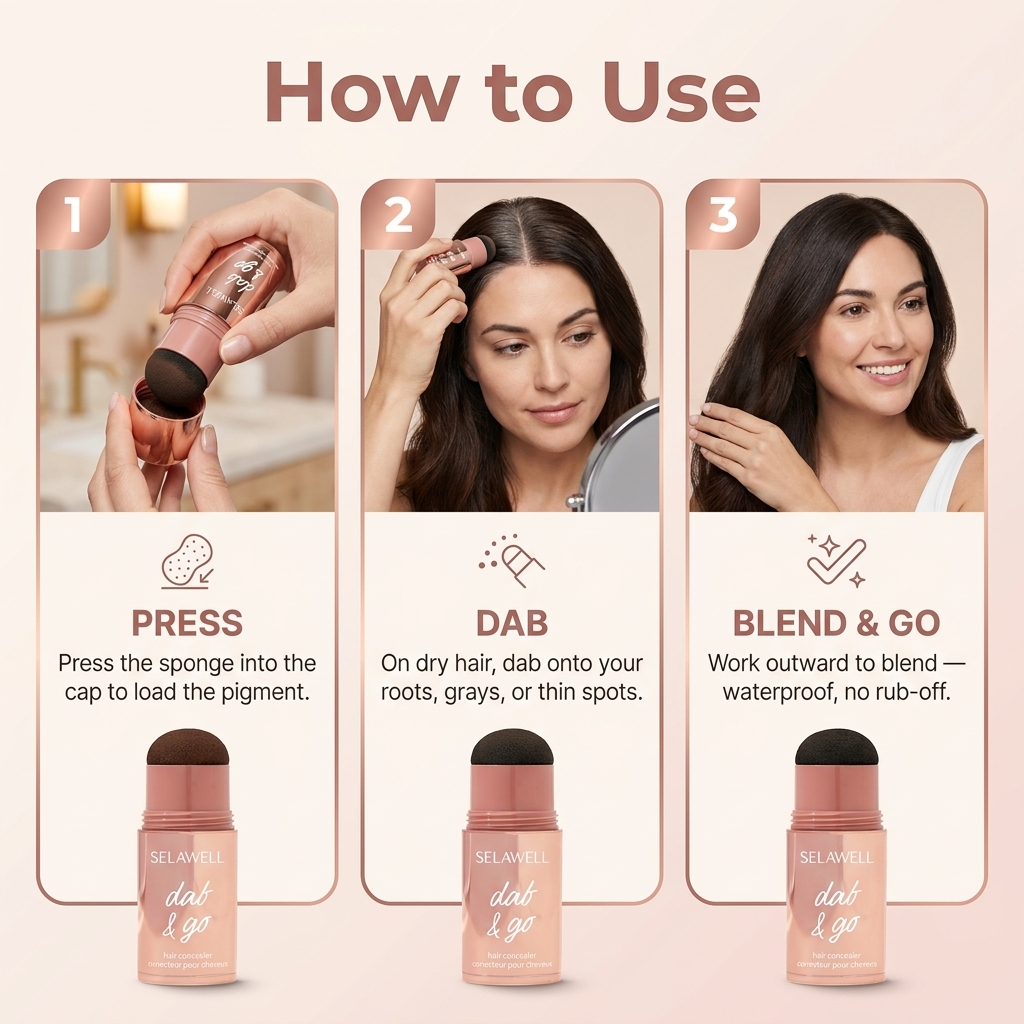 SELAWELL Dab & Go — Hair Concealer that Covers Gray Hair and Roots in 10 Seconds